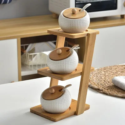 ZenPantry™ Ceramic Jar Set – Spice Containers with Bamboo Lids & Tray