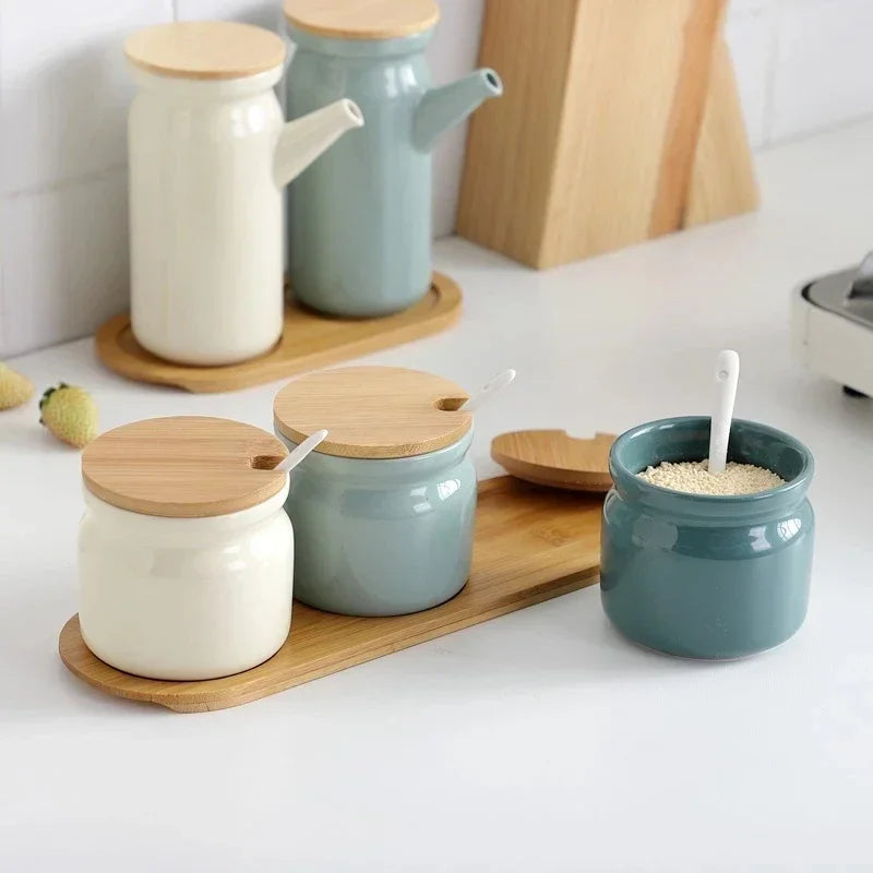 TasteCraft™ Ceramic Set – Complete Kitchen Spice & Oil Organizer