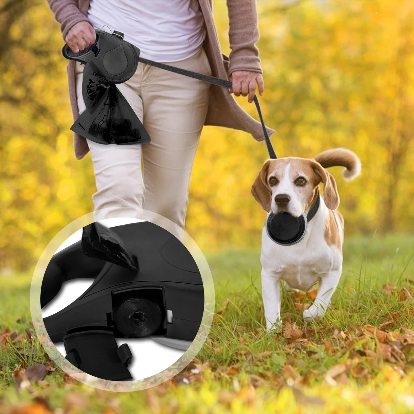 PawGo™ Leash – 4-in-1 Dog Walking Set with Water Bottle & Waste Dispenser