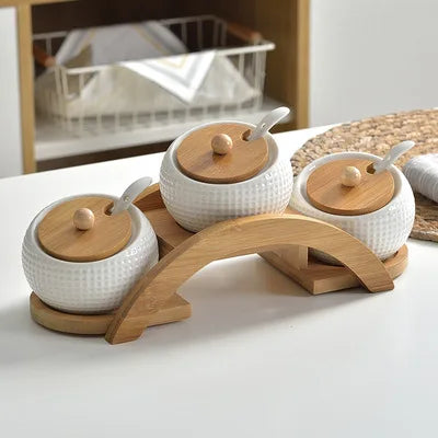 ZenPantry™ Ceramic Jar Set – Spice Containers with Bamboo Lids & Tray