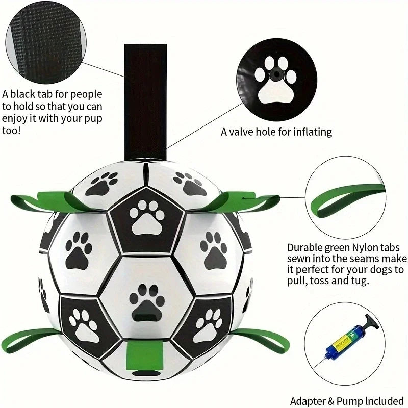 PawGoal™ – Dog Soccer Ball Chew Toy with Tug Straps