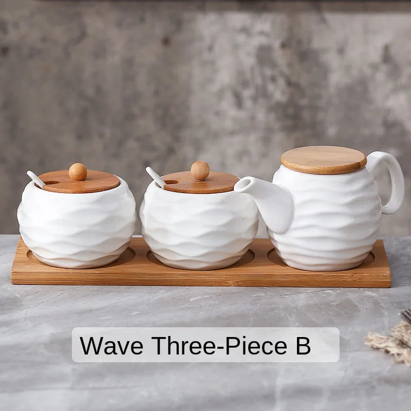 ZenPantry™ Ceramic Jar Set – Spice Containers with Bamboo Lids & Tray