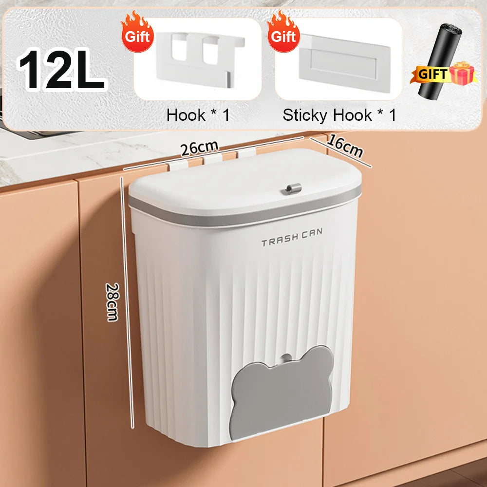 Wall Mounted Rubbish Bin with Lid 8.5/12L Kitchen