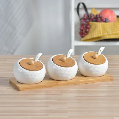 ZenPantry™ Ceramic Jar Set – Spice Containers with Bamboo Lids & Tray