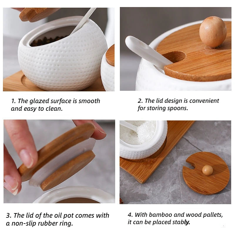 ZenPantry™ Ceramic Jar Set – Spice Containers with Bamboo Lids & Tray