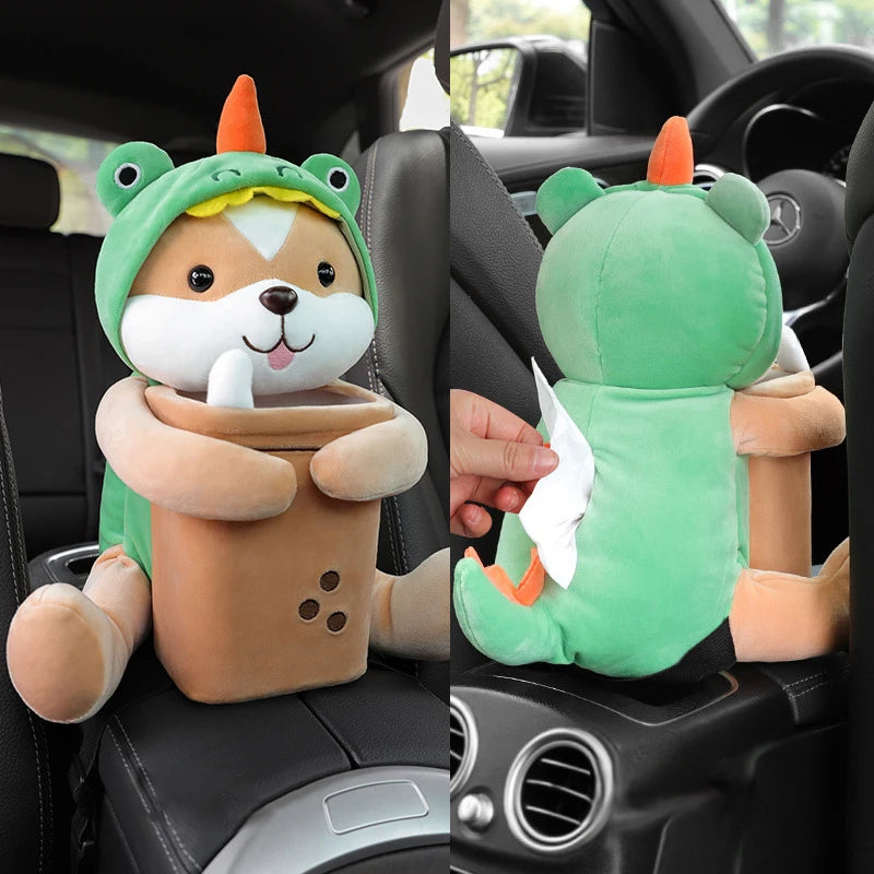 FurryFlex™ Auto – Hanging Plush Tissue Box & Trash Bin Combo