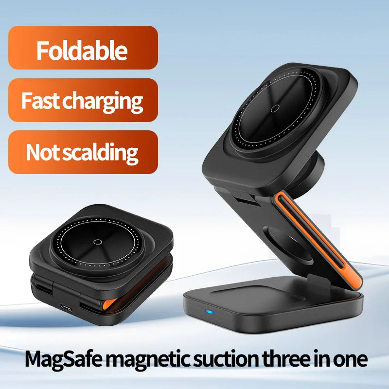 PowerFold™ Station – Magnetic 3-in-1 Wireless Charger for iPhone & Apple Watch