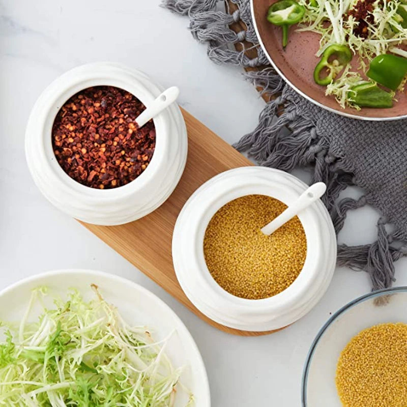 ZenPantry™ Ceramic Jar Set – Spice Containers with Bamboo Lids & Tray