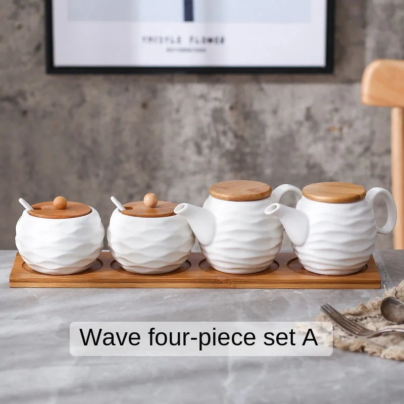 ZenPantry™ Ceramic Jar Set – Spice Containers with Bamboo Lids & Tray