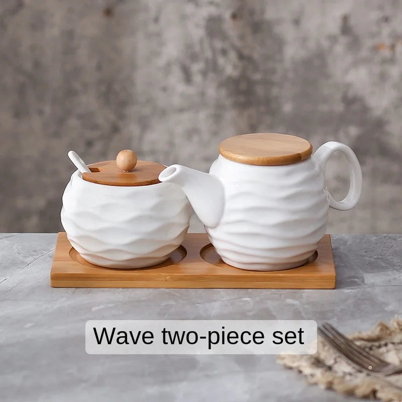ZenPantry™ Ceramic Jar Set – Spice Containers with Bamboo Lids & Tray