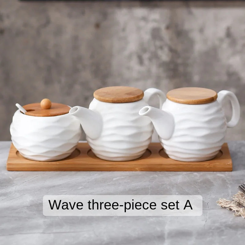 ZenPantry™ Ceramic Jar Set – Spice Containers with Bamboo Lids & Tray