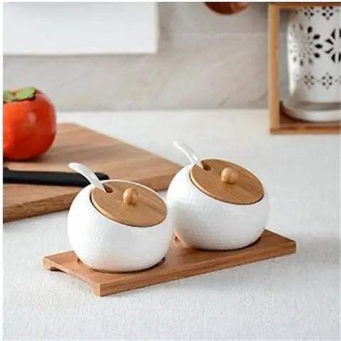ZenPantry™ Ceramic Jar Set – Spice Containers with Bamboo Lids & Tray