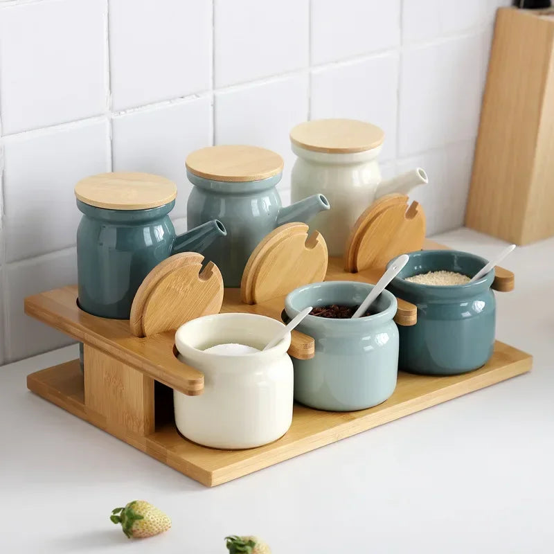 TasteCraft™ Ceramic Set – Complete Kitchen Spice & Oil Organizer