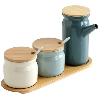 TasteCraft™ Ceramic Set – Complete Kitchen Spice & Oil Organizer