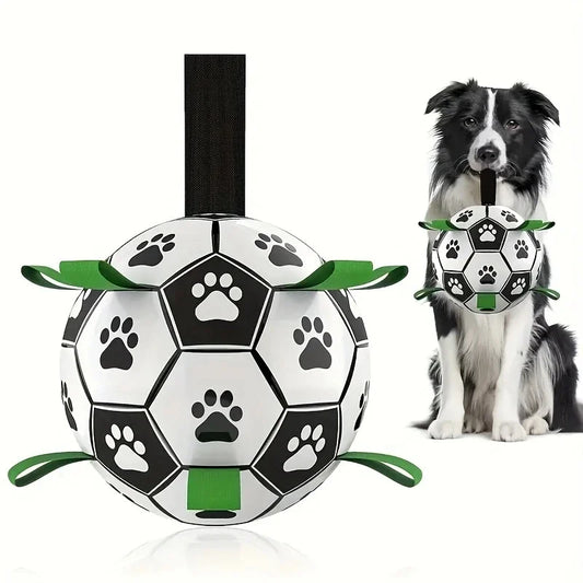 PawGoal™ – Dog Soccer Ball Chew Toy with Tug Straps