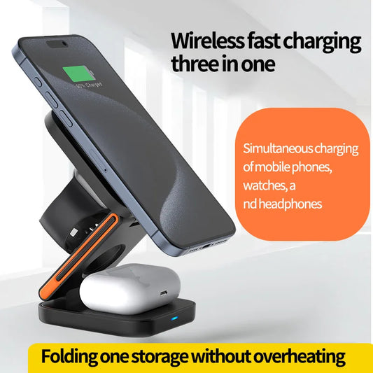 PowerFold™ Station – Magnetic 3-in-1 Wireless Charger for iPhone & Apple Watch