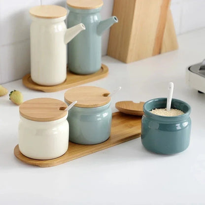 TasteCraft™ Ceramic Set – Complete Kitchen Spice & Oil Organizer