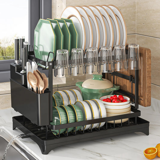 2-Tier Dish Drying Rack – Drain Tray & Cutlery Holder