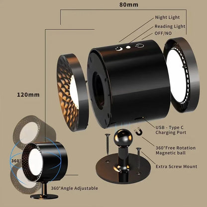 NoirGlow™ 360 – Rotatable LED Wall Lamp with Touch & USB