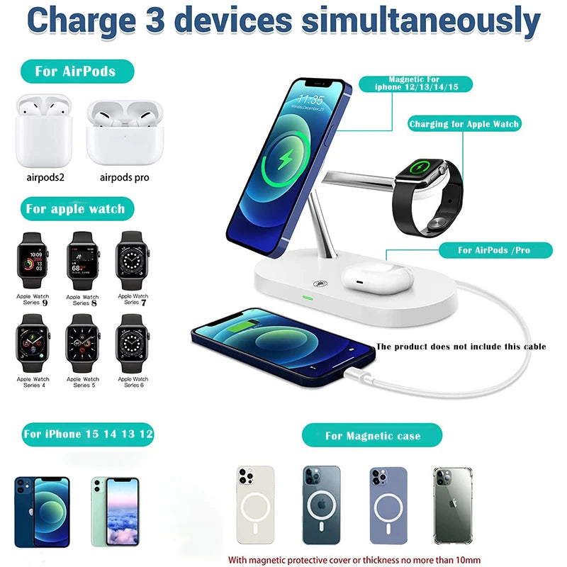 PowerDock Pro™ – 3-in-1 Wireless Charger for iPhone, Apple Watch & AirPods