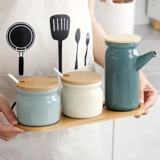 TasteCraft™ Ceramic Set – Complete Kitchen Spice & Oil Organizer