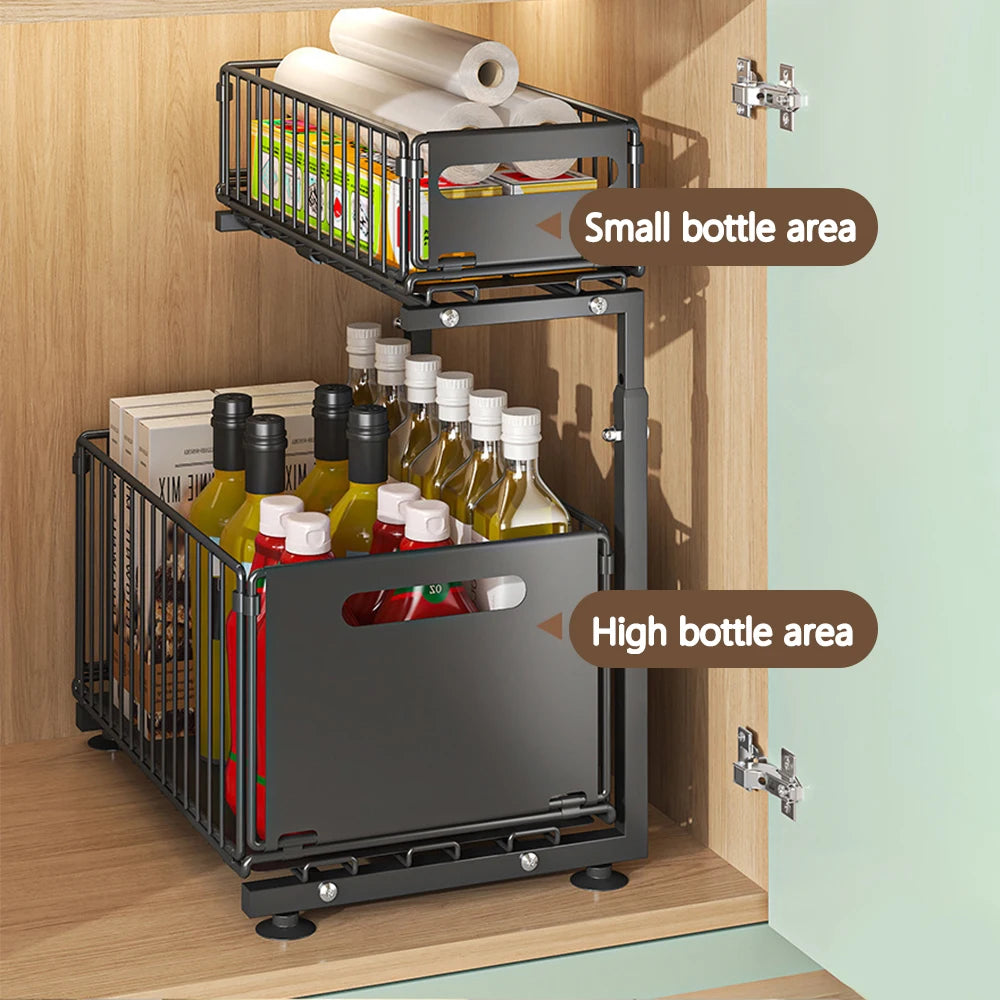 2-Tier Pull Out Organizer – Adjustable Kitchen Rack