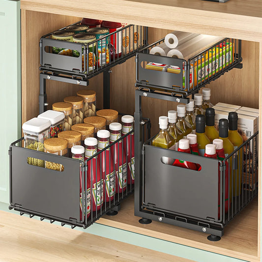 2-Tier Pull Out Organizer – Adjustable Kitchen Rack
