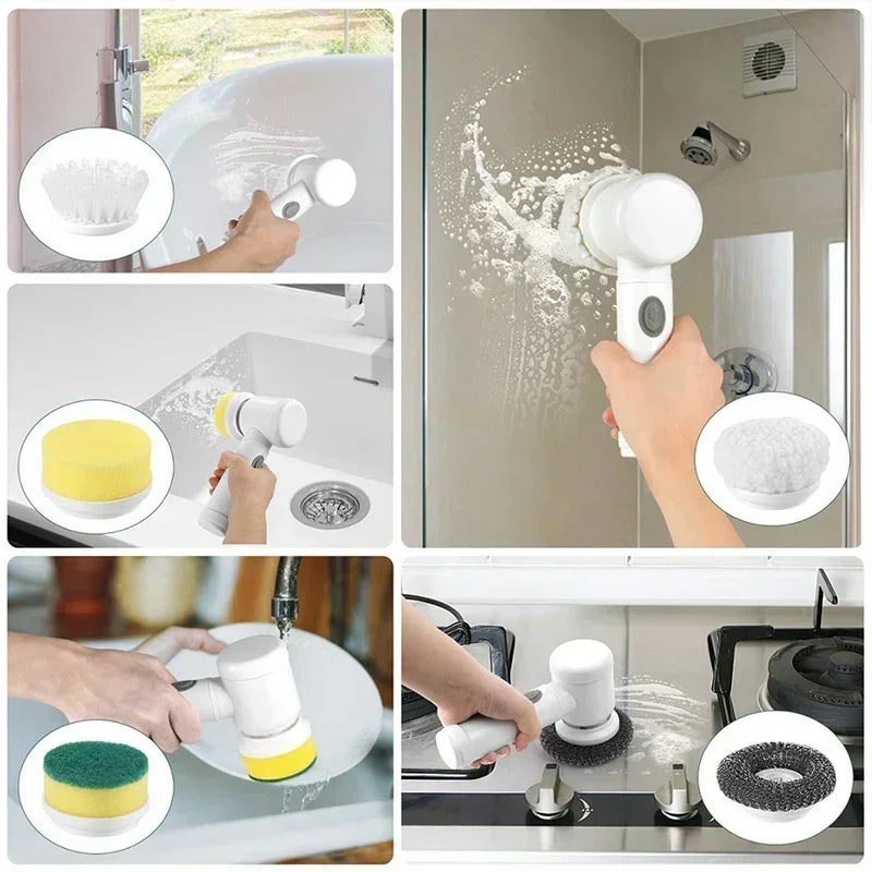 Electric Spin Scrubber 5-in-1 Cleaning Brush Set