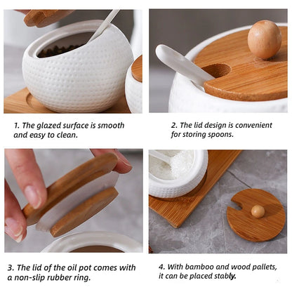ZenPantry™ Ceramic Jar Set – Spice Containers with Bamboo Lids & Tray