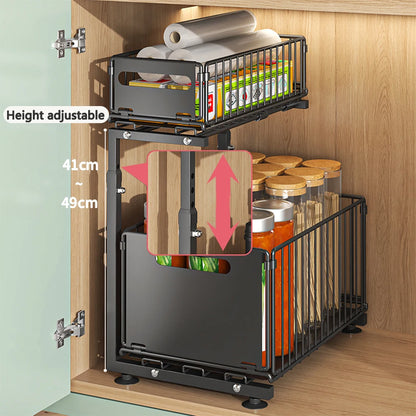 2-Tier Pull Out Organizer – Adjustable Kitchen Rack
