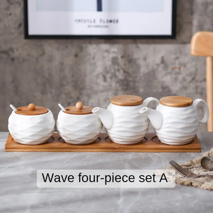 ZenPantry™ Ceramic Jar Set – Spice Containers with Bamboo Lids & Tray