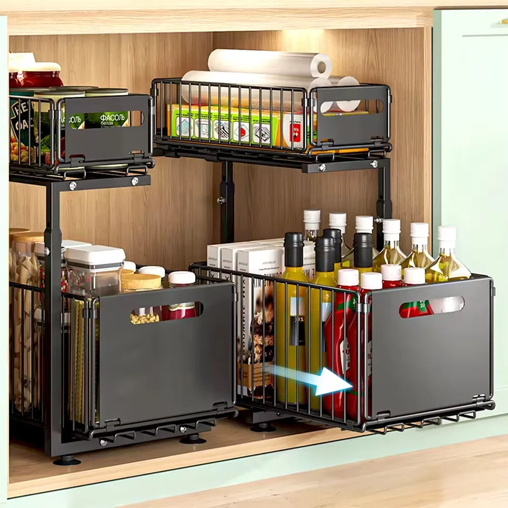 2-Tier Pull Out Organizer – Adjustable Kitchen Rack