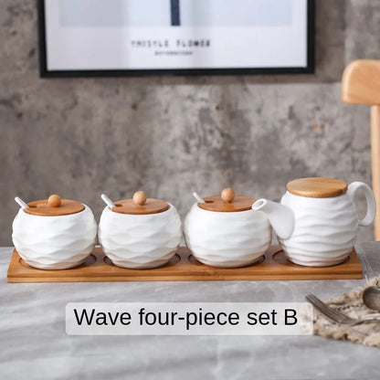 ZenPantry™ Ceramic Jar Set – Spice Containers with Bamboo Lids & Tray