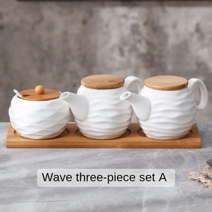 ZenPantry™ Ceramic Jar Set – Spice Containers with Bamboo Lids & Tray